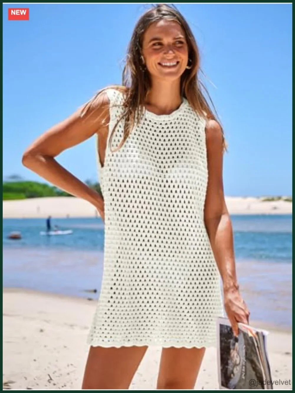 Sleeveless Knit Crochet Beach Mini Dress Cover Up